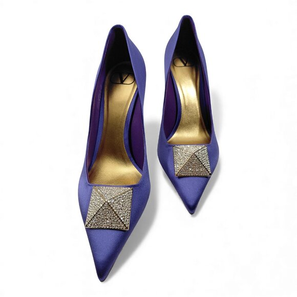 Valentino Garavani Womens One Stud 100mm Violet Satin Pumps -Size EU 38- (0574) - Picture 2 of 16